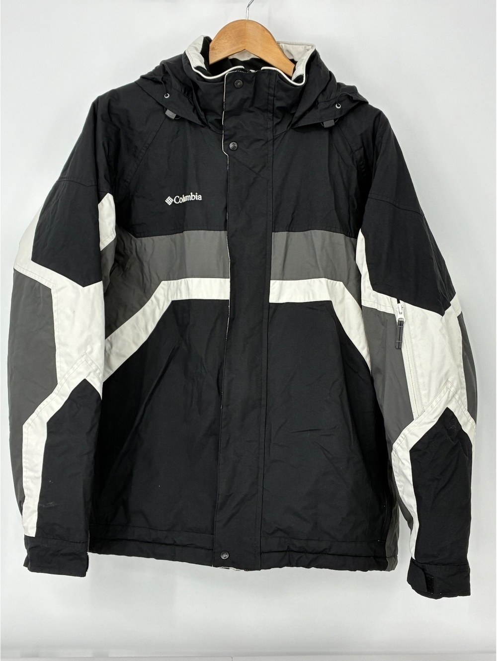 Columbia Men's Outdoor Waterproof Hooded Jacket Size Large White Black Gray